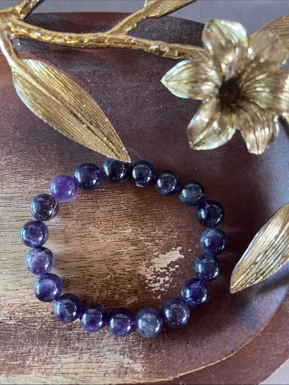 Amethyst Bead Stretch Bracelet - Purple Gemstone Women's Jewelry